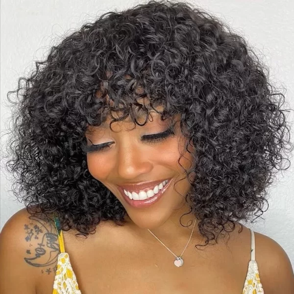 Curly Human Hair Wigs For Women Human Hair Bob Wig Kinky Curly Wig With Bangs Perruque Cheveux Humain Full Machine Made Wig