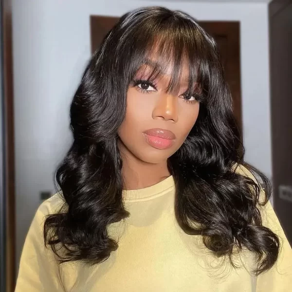 Body Wave Wig With Bangs Brazilian Human Hair Wig Full Machine Made Fringe Glueless Wigs Ready To Wear 100% Original Hair