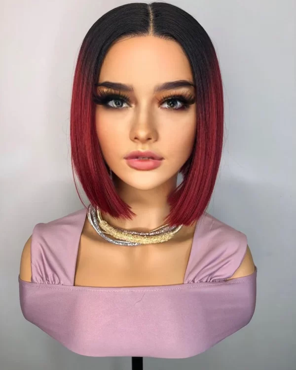 1B/99J Burgundy Short Straight Bob Human Hair Wigs Brazilian Lace Front Human Hair Wigs Pre Plucked T Part Lace Wigs Remy Hair